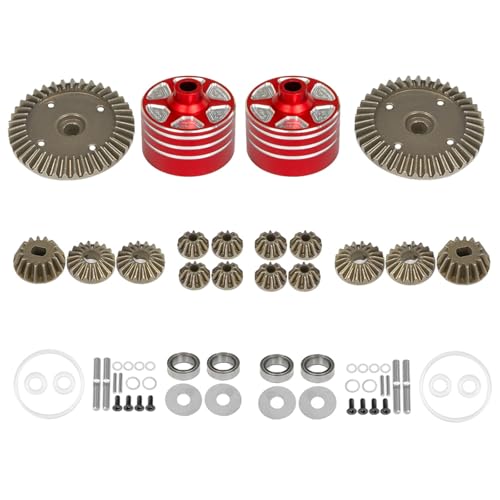 XBERSTAR Differentialgetriebe Differentialgehäuse für Tamiya 1/10 TT-02 TT-02D TT-02R TT-02B TT-02BR XV-02 MB-01 XM-01 BT-01 RC Zubehör (Rotes vorderes + hinteres Differentialgehäuse + Zahnräder) von XBERSTAR