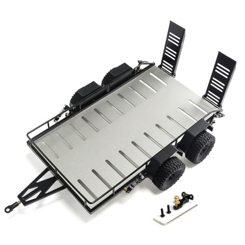 XBERSTAR RC Anhänger für Traxxas 1/18 TRX4M RC Aluminium Anhängerkupplung Halterung Zweirädriger Anhänger Upgrade Zubehör (Grau) von XBERSTAR