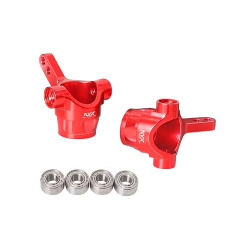 XBERSTAR RC Lenkbecher für Tamiya 1/10 Hotshot II 2024 4WD RC Lenkbecher vorne hinten mit Lager Aluminiumlegierung Lenkblock Upgrade-Teil (rot, Vorderlenkbecher mit Lager) von XBERSTAR