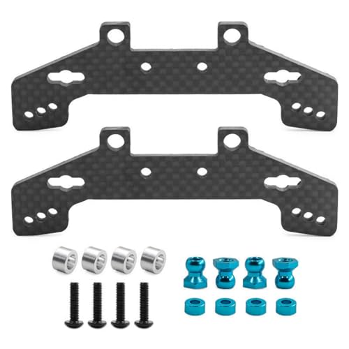 XBERSTAR Stoßdämpfer-Halterung, Kohlefaser, vorne und hinten, Dämpfer Montageplatte für Tamiya TT02 TT-02 TT02R 1/10 RC Car von XBERSTAR
