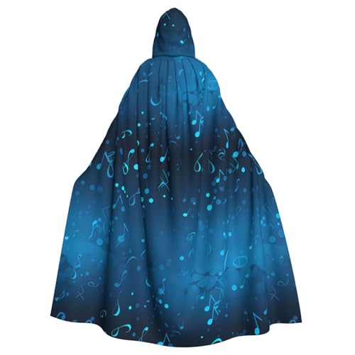 XBKGOHA Blauer Halloween-Umhang mit Kapuze und Musiknoten, bedruckt, kein Reißverschluss, bequem für Kostümpartys von XBKGOHA