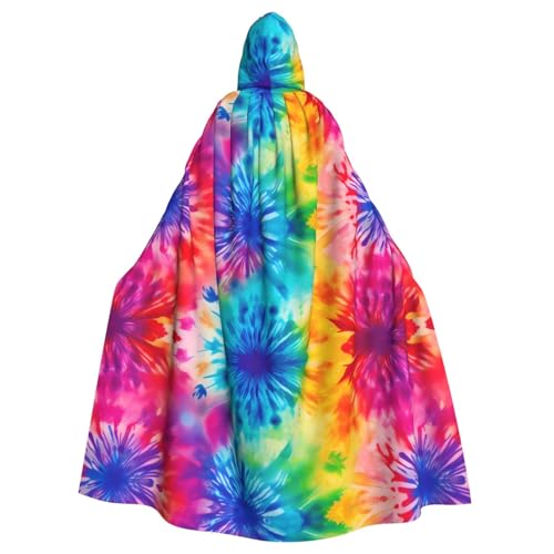 XBKGOHA Bunter Batikdruck, Halloween-Umhang mit Kapuze, ohne Reißverschluss, bequem für Kostümpartys XBKGOHA Bunter Batikdruck, Halloween-Umhang mit Kapuze, ohne Reißverschluss, bequem für Kostümpartys von XBKGOHA