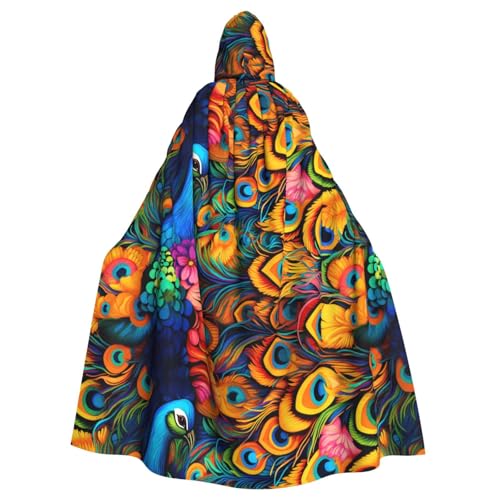 XBKGOHA Bunter Pfauen-Druck, Halloween-Umhang mit Kapuze, ohne Reißverschluss, bequem für Kostümpartys XBKGOHA Bunter Pfauen-Druck, Halloween-Umhang mit Kapuze, ohne Reißverschluss, bequem für Kostümpartys von XBKGOHA