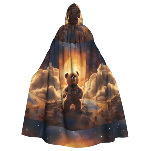XBKGOHA Der kleine Bär auf dem Planeten bedruckter Halloween-Umhang mit Kapuze für Erwachsene, ohne Reißverschluss, bequem für Kostümpartys von XBKGOHA