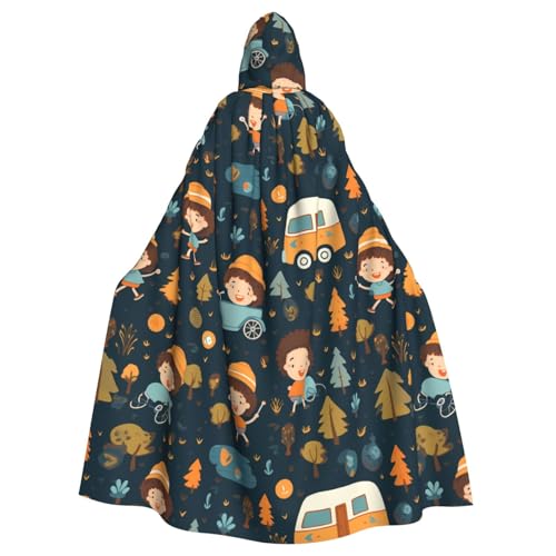 XBKGOHA Happy Campers bedruckter Halloween-Umhang mit Kapuze für Erwachsene, ohne Reißverschluss, bequem für Kostümpartys von XBKGOHA