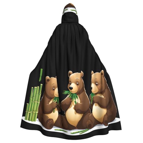 XBKGOHA Kapuzenumhang mit drei kleinen Bären, die Bambus essen, bedruckt, Halloween, Erwachsene, ohne Reißverschluss, bequem für Kostümpartys von XBKGOHA