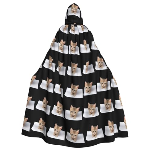 XBKGOHA Kapuzenumhang mit kleiner Katze auf weißem Papier, bedruckt für Halloween, Erwachsene, ohne Reißverschluss, bequem für Kostümpartys XBKGOHA Kapuzenumhang mit kleiner Katze auf weißem Papier, bedruckt für Halloween, Erwachsene, ohne Reißverschluss, bequem für Kostümpartys von XBKGOHA