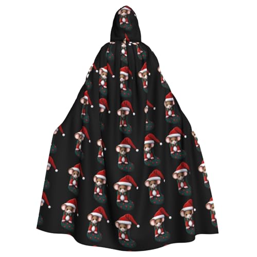 XBKGOHA Kleine Maus im Weihnachtsstrumpf, bedruckt, Halloween, Erwachsenen-Kapuzenumhang, ohne Reißverschluss, bequem für Kostümpartys von XBKGOHA