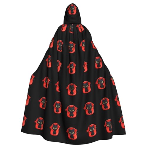 XBKGOHA Kleine schwarze Katze in roter Tasche, bedruckt, Halloween-Umhang für Erwachsene, ohne Reißverschluss, bequem für Kostümpartys von XBKGOHA