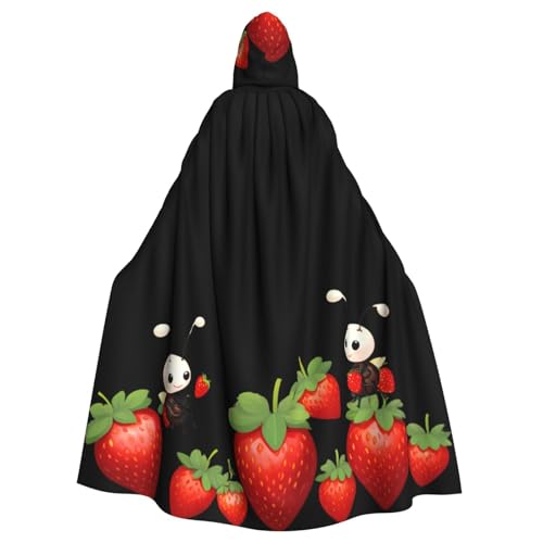 XBKGOHA Little Ants Klettererdbeeren bedruckter Halloween-Umhang mit Kapuze für Erwachsene, ohne Reißverschluss, bequem für Kostümpartys von XBKGOHA