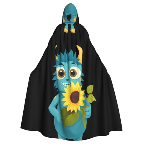 XBKGOHA Little Monster Holding Sunflower Printed Halloween Adult Hooded Cape Cloak No Zipper, Comfortable For Costume Parties von XBKGOHA