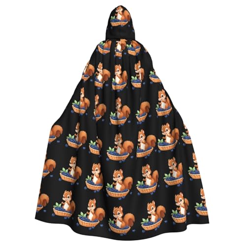 XBKGOHA Little Squirrel Eating Blueberries Printed Halloween Adult Hooded Cape Cloak No Zipper, Comfortable For Costume Parties von XBKGOHA