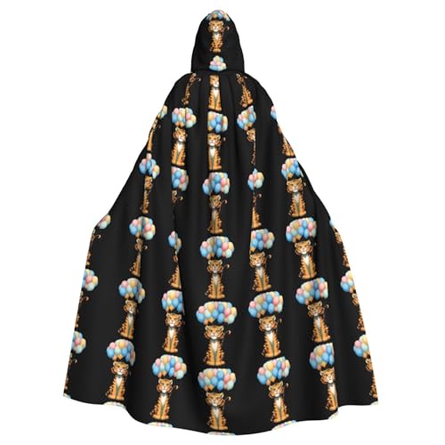 XBKGOHA Little Tiger Selling Balloons Printed Halloween Adult Hooded Cape Cloak No Zipper, Comfortable For Costume Parties von XBKGOHA