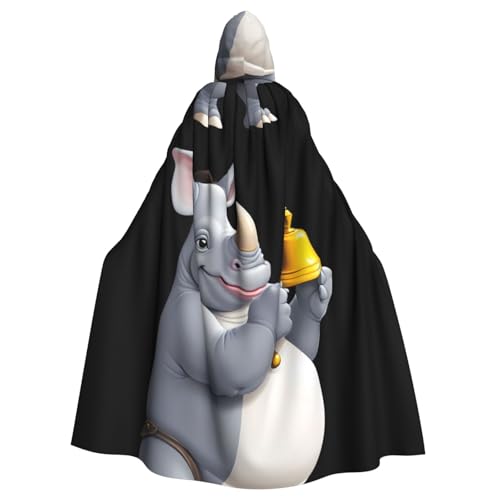 XBKGOHA Nashorn hält eine kleine Glocke, bedruckt, Halloween-Umhang mit Kapuze, kein Reißverschluss, bequem für Kostümpartys von XBKGOHA