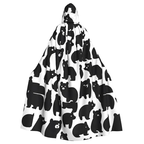 XBKGOHA Rge And Small Black Bears Printed Halloween Adult Hooded Cape Cloak No Zipper, Comfortable For Costume Parties von XBKGOHA