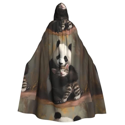 XBKGOHA Umarmender Bären und Kätzchen, bedruckt, Halloween-Umhang mit Kapuze, kein Reißverschluss, bequem für Kostümpartys von XBKGOHA