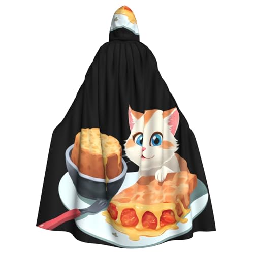 XBKGOHA Umhang mit Kapuze für Erwachsene, Motiv: Die kleine Katze, die das köstliche Essen sieht, bedruckt, ohne Reißverschluss, bequem für Kostümpartys von XBKGOHA