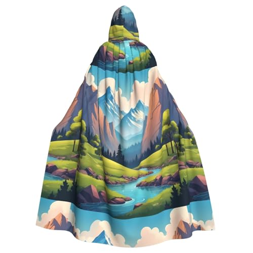 XBKGOHA Umhang mit Kapuze für Erwachsene, Motiv: grüne Berge und klares Wasser, bedruckt, kein Reißverschluss, bequem für Kostümpartys von XBKGOHA