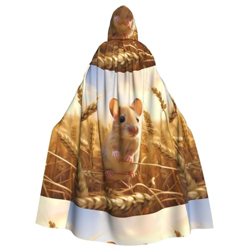 XBKGOHA Umhang mit Kapuze für Erwachsene, Motiv: kleine Maus im Weizenfeld, bedruckt, kein Reißverschluss, bequem für Kostümpartys von XBKGOHA