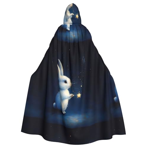 XBKGOHA Umhang mit Kapuze für Erwachsene, Motiv: kleines weißes Kaninchen, Sterne, bedruckt, kein Reißverschluss, bequem für Kostümpartys XBKGOHA Umhang mit Kapuze für Erwachsene, Motiv: kleines weißes Kaninchen, Sterne, bedruckt, kein Reißverschluss, bequem für Kostümpartys von XBKGOHA