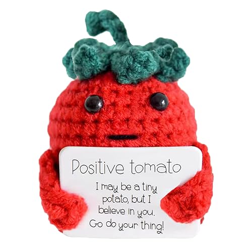 XBOCMY Positive Tomate Pocket Hug Geschenk, Kreatives Stricken Wolle Puppe, Glücksbringer für Prüfungen, für Freundin, für Freund, Mutmacher , für Frauen von XBOCMY