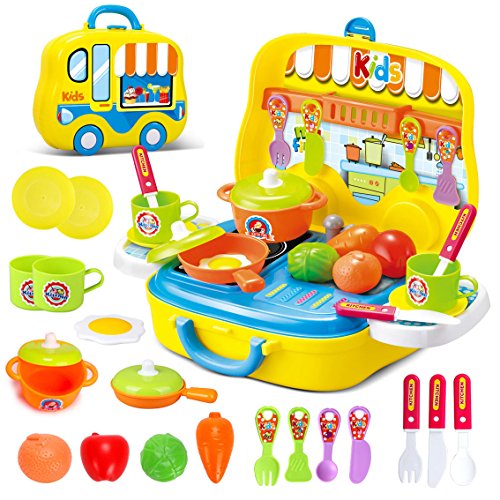 Dreamon Rollenspiel Küche Spielzeug Kinder Kochen Lebensmittel Spielset für Kleinkind Mädchen 3 Jahre alt,Gelb von Dreamon