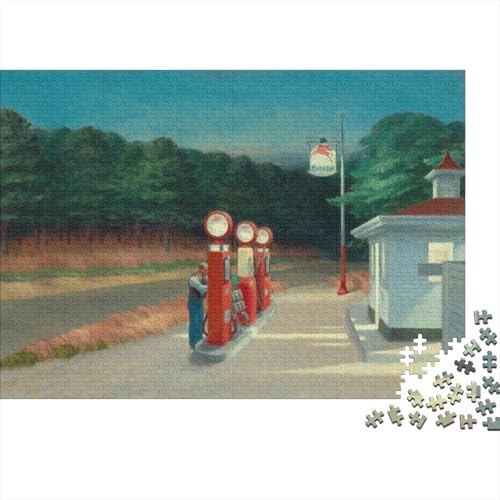 Edward Hopper Gas Puzzle Spiel 1000 Teile Weltberühmte Gemälde Puzzlespiel Für Erwachsene, Gemälde Impossible Puzzles, Museums Holzpuzzle, Puzzler 1000 Pcs von XCOFG