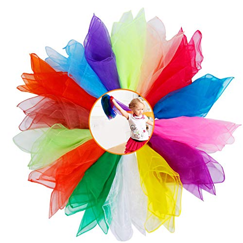 XCOZU 15 Stück Chiffontücher, Jongliertücher Bunte Tücher zum Tanzen Kindergarten, Tücher Kinder Spielen Tücher Bunt Seidentücher Baby Rhythmiktücher Gymnastiktücher Tülltücher 60x60cm (15 Farben) von XCOZU