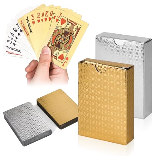 2 Decks Black Gold Standard Spielkarten, PVC Wasserdicht Pokerkarten Set, Wasserdichtes Kartendeck, Diamant Kunststoff Folie Poker Set für Texas Hold'em, Euchre, Canasta, Gin Rummy und Baccarat 2 Decks Black Gold Standard Spielkarten, PVC Wasserdicht Pokerkarten Set, Wasserdichtes Kartendeck, Diamant Kunststoff Folie Poker Set für Texas Hold'em, Euchre, Canasta, Gin Rummy und Baccarat von XCRPRT