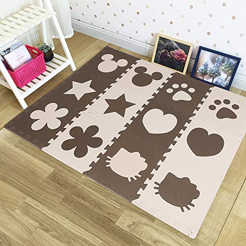 Bodenschutzmatte Fitness, Puzzlematte Baby, RutschfestSportmatte, Kinderspielteppich, Spielteppich. (12pcs (32.5 * 32.5cm) Mickey Love Paws Blütenblätter Pentagramm Reis Curry 2pcs jedes) von XDAILUYYDS