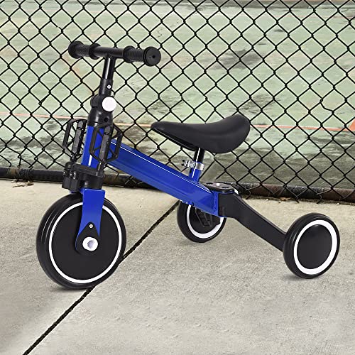 XDAILUYYDS Kleinkind-Dreirad, Kinderfahrrad Laufrad mit Abnehmbaren Zusammenklappbaren Pedalen, Dreirad mit Verstellbaren Sitzen, Lauflernhilfe für Kinder ab 1 Jahr bis 4 Jahre (Ohne Putter-Blau) von XDAILUYYDS