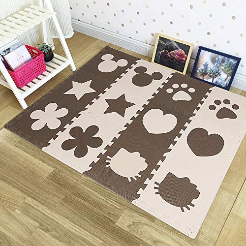 Puzzle-Spielmatte für Baby und Kleinkinder, Puzzlematte, rutschfeste Bodenmatte aus Eva-Schaumstoff, Bodenschutzmatte Fitness, Schallschutzmatte (B/12pcs/beige+Kaffee) von XDAILUYYDS