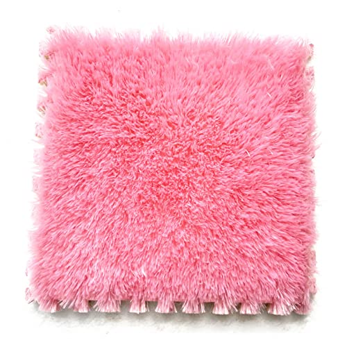 Ineinander greifende Bodenmatten aus weichem Schaumstoff mit Fliesen, Puzzle-Spielmatten, Spleißteppich, 3 cm Langer Plüschteppich für Spielmatte, Spielzimmer, ，Pink 9 Pcs von XDAWQP
