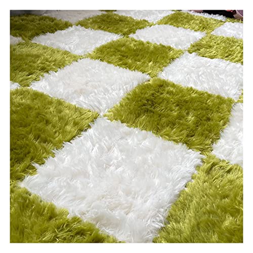 Ineinander greifende Bodenmatten aus weichem Schaumstoff mit Fliesen, Puzzle-Spielmatten, Spleißteppich, 3 cm Langer Plüschteppich für Spielmatte, Spielzimmer, ，White + Green 9 Pcs von XDAWQP