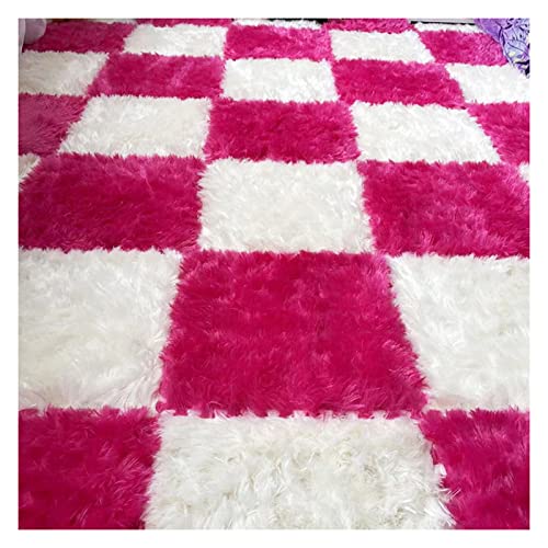 Ineinander greifende Bodenmatten aus weichem Schaumstoff mit Fliesen, Puzzle-Spielmatten, Spleißteppich, 3 cm Langer Plüschteppich für Spielmatte, Spielzimmer, ，White + Rose Red 16 Pcs von XDAWQP