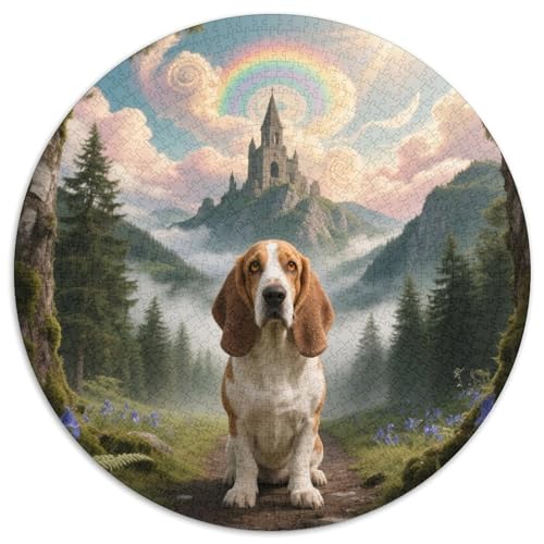 Basset Hund 1000 PCS Puzzle Stressabbau-Spielzeug Für Erwachsene Kinder Süße Haustiere Rundes Puzzle Puzzle-Spiele Wand Dekoration Geschenk 1000pcs (67.5x67.5cm) von XDDBYUIZP