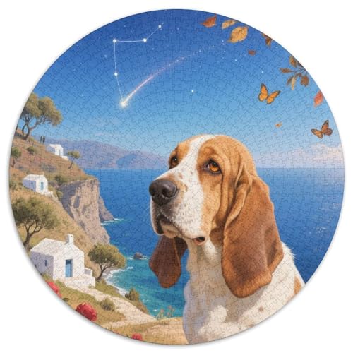 Basset Hund 1000 Stück Puzzle Für Erwachsene Und Kinder Jahren Süße Haustiere Rund Puzzle Puzzle-Spiele Wand Dekoration Geschenk 1000pcs (67.5x67.5cm) von XDDBYUIZP