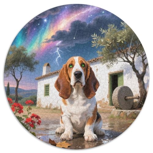 Basset Hund 1000 Stück Puzzles Für Erwachsene Und Kinder Jahren Süße Haustiere Runden Puzzle Puzzle-Spiele Wand Dekoration Geschenk 1000pcs (67.5x67.5cm) von XDDBYUIZP