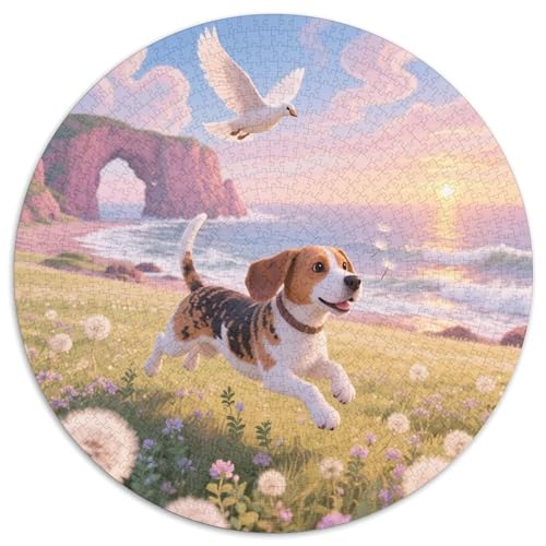 Beagle Hunde 1000 Piezas Puzzle Aliviar Estrés,Süße Haustiere Rompecabezas Redondo Juegos Intelectuales Juguetes Antistrés Regalos Familiares (67.5x67.5cm) von XDDBYUIZP