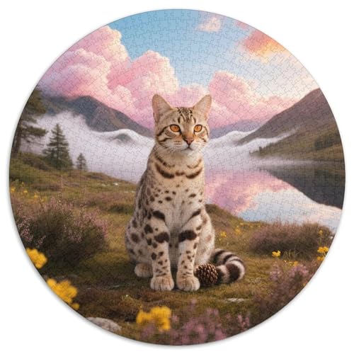Bengalische Katze 1000 Stück Puzzle Stressabbau-Spielzeug Für Erwachsene Kinder Süße Haustiere Rund Puzzle Puzzle-Spiele Wand Dekoration Geschenk (67.5x67.5cm) von XDDBYUIZP