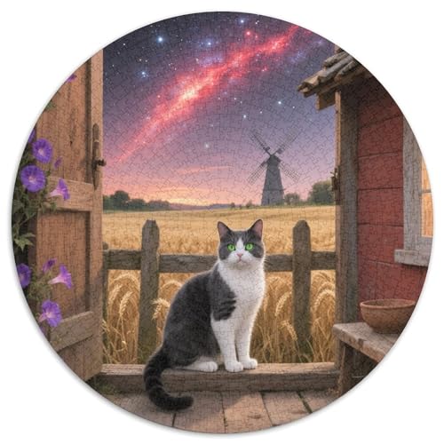 Blaue Katze 1000 Stück Puzzle VerringerterDruck Süße Haustiere Circular Puzzle Puzzle-Spiele Wand Dekoration Geschenk (67.5x67.5cm) von XDDBYUIZP