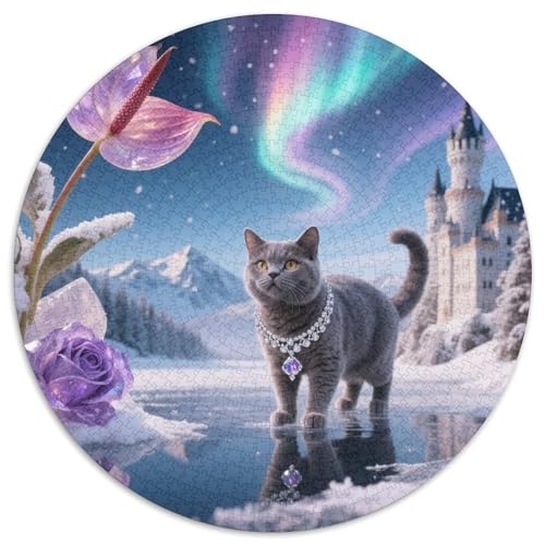 Blaue Katze 1000 Stück Puzzles Für Erwachsene Und Kinder Jahren Süße Haustiere Rundes Puzzle Puzzle-Spiele Wand Dekoration Geschenk (67.5x67.5cm) von XDDBYUIZP