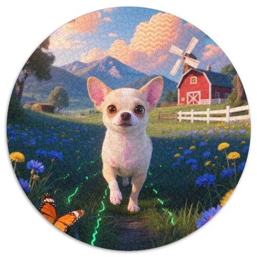 Chihuahua 1000 Stück Puzzles Stressabbau Spielzeug Für Familienpuzzle Süße Haustiere Circular Puzzle Puzzle-Spiele Wand Dekoration Geschenk (67.5x67.5cm) von XDDBYUIZP
