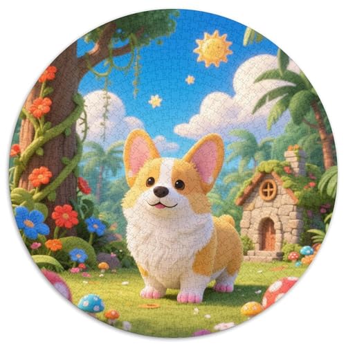 Corgi 1000 Stück Puzzle Stressabbau Spielzeug Für Familienpuzzle Süße Haustiere Rundes Puzzle Puzzle-Spiele Wand Dekoration Geschenk (67.5x67.5cm) von XDDBYUIZP