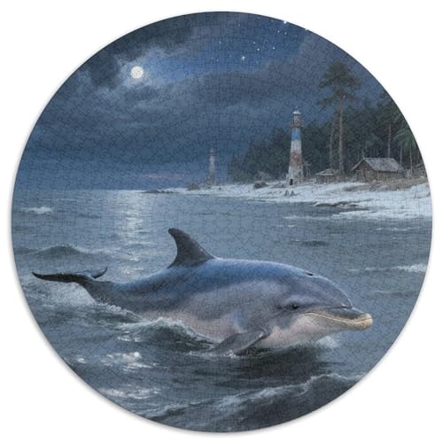 Delphin 1000 Stück Puzzle VerringerterDruck Marine Tier Rund Puzzle Puzzle-Spiele Wand Dekoration Geschenk (67.5x67.5cm) von XDDBYUIZP