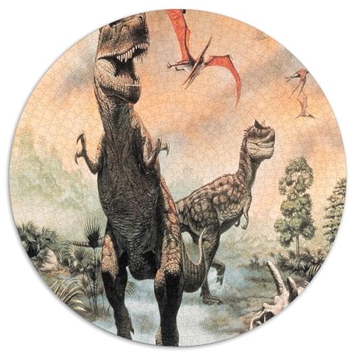 Dinosaurierier 1000 Stück Puzzles VerringerterDruck Tier Rundes Puzzle-Spiele Wand DekoRatteteion Geschenk (67.5x67.5cm)​ von XDDBYUIZP