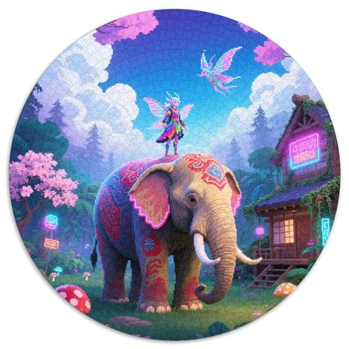 Elefanten 1000 Stück Puzzle VerringerterDruck Tier Rundes Puzzle Puzzle-Spiele Wand Dekoration Geschenk (67.5x67.5cm) von XDDBYUIZP