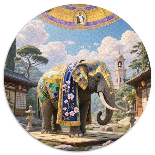 Elefanten 1000 Stück Puzzle VerringerterDruck Tier Rundes Puzzle Puzzle-Spiele Wand Dekoration Geschenk (67.5x67.5cm) von XDDBYUIZP
