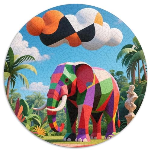 Elefanten 1000 Stück Puzzles VerringerterDruck Tier Rund Puzzle Puzzle-Spiele Wand Dekoration Geschenk (67.5x67.5cm) von XDDBYUIZP