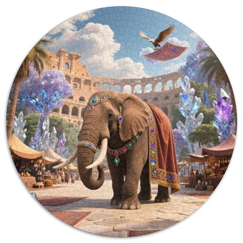 Elefanten 1000 Stück Puzzles VerringerterDruck Tier Runden Puzzle Puzzle-Spiele Wand Dekoration Geschenk (67.5x67.5cm) von XDDBYUIZP